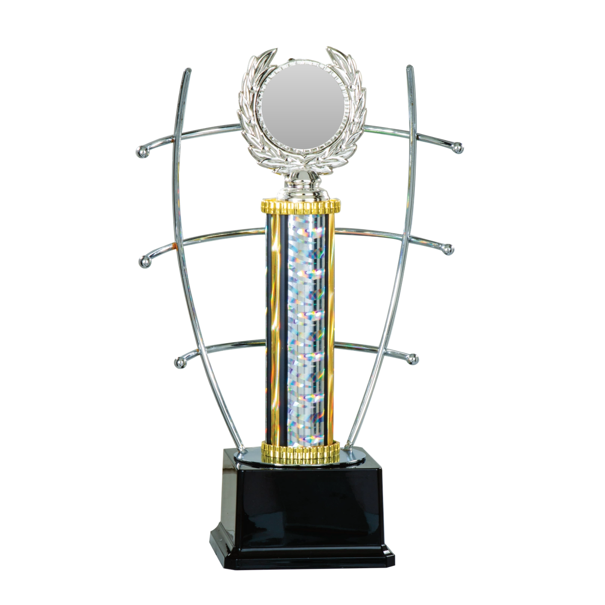 Trophäe Leopold 33 cm in Silber und Gold mit leerem Emblemfeld