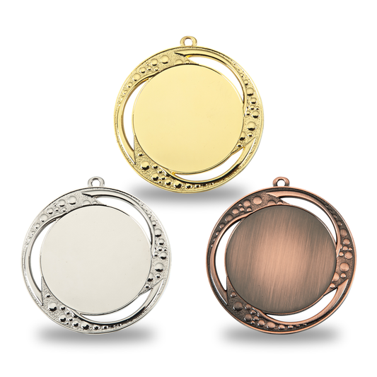 Medaille Concorde 70 mm in Gold, Silber und Bronze mit geschwungenem Rand und Bläschenmuster
