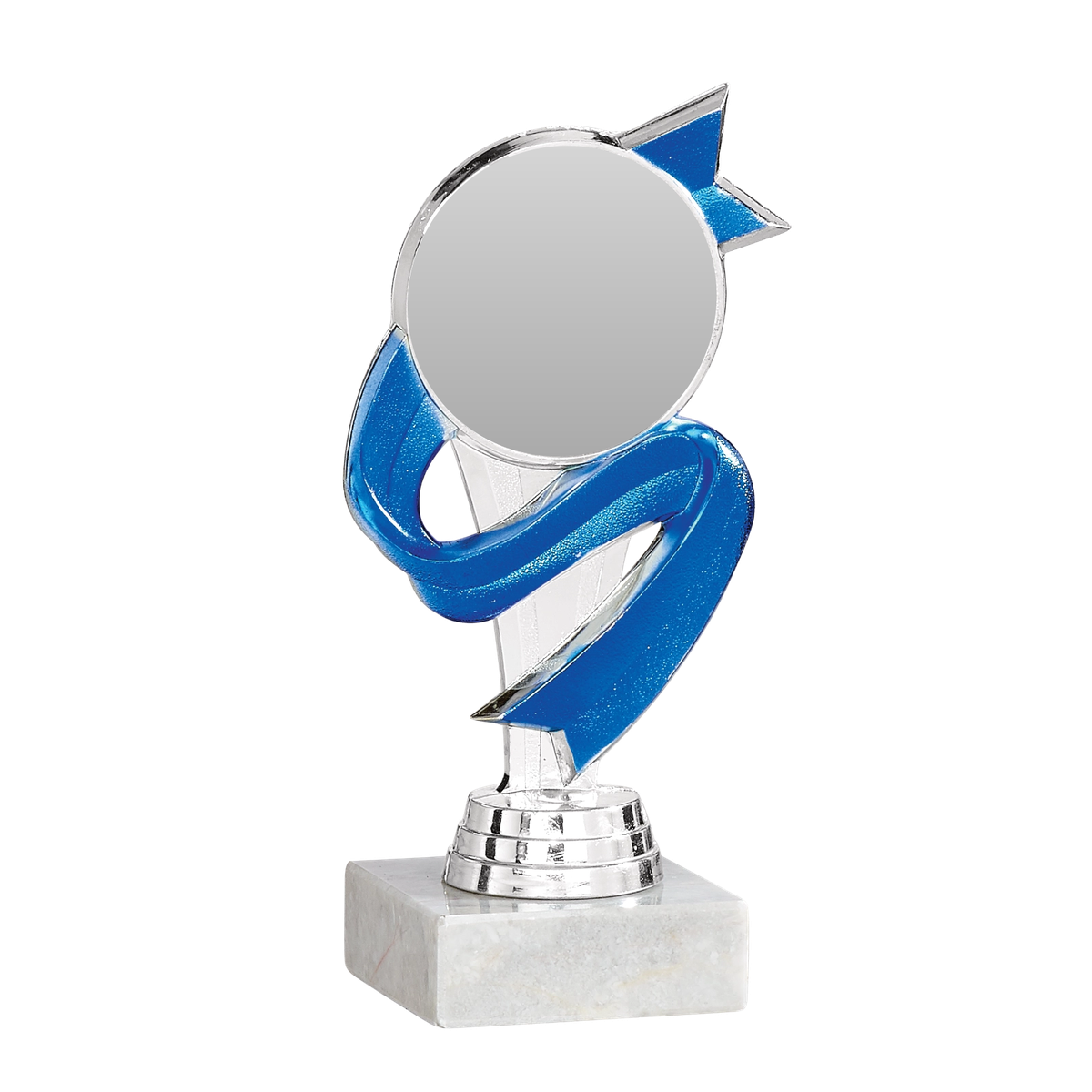 Trophäe Saphira 16 cm in Blau und Silber mit leerem Emblemfeld
