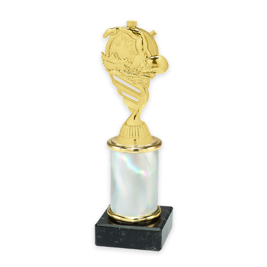 Trophäe Titan mit goldener Schwimmfigur, silberner Säule und schwarzem Marmorsockel